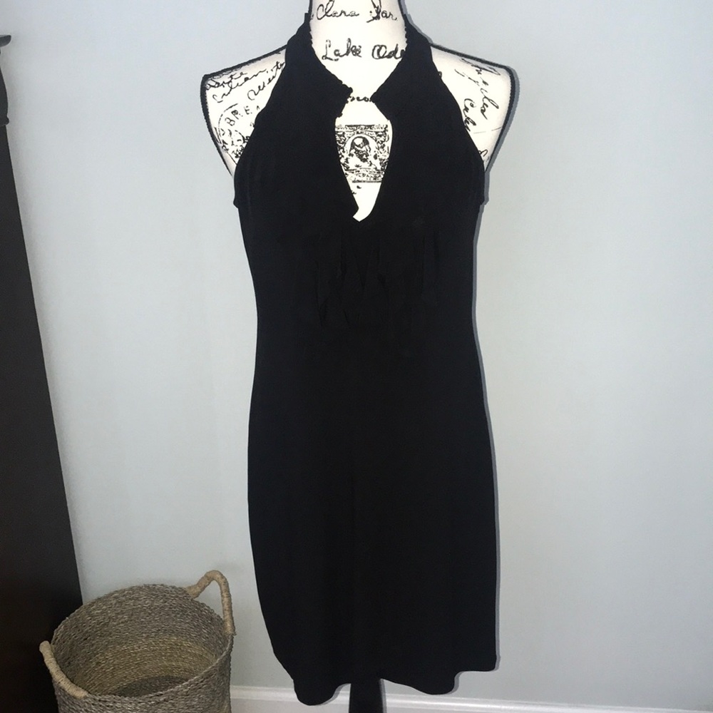 Black dress with ruffle front